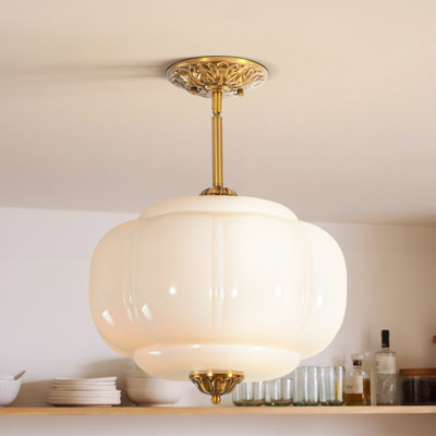 Plafonnier semi-encastré en verre de lait festonné 1 lumière Buckminster pour salle à manger