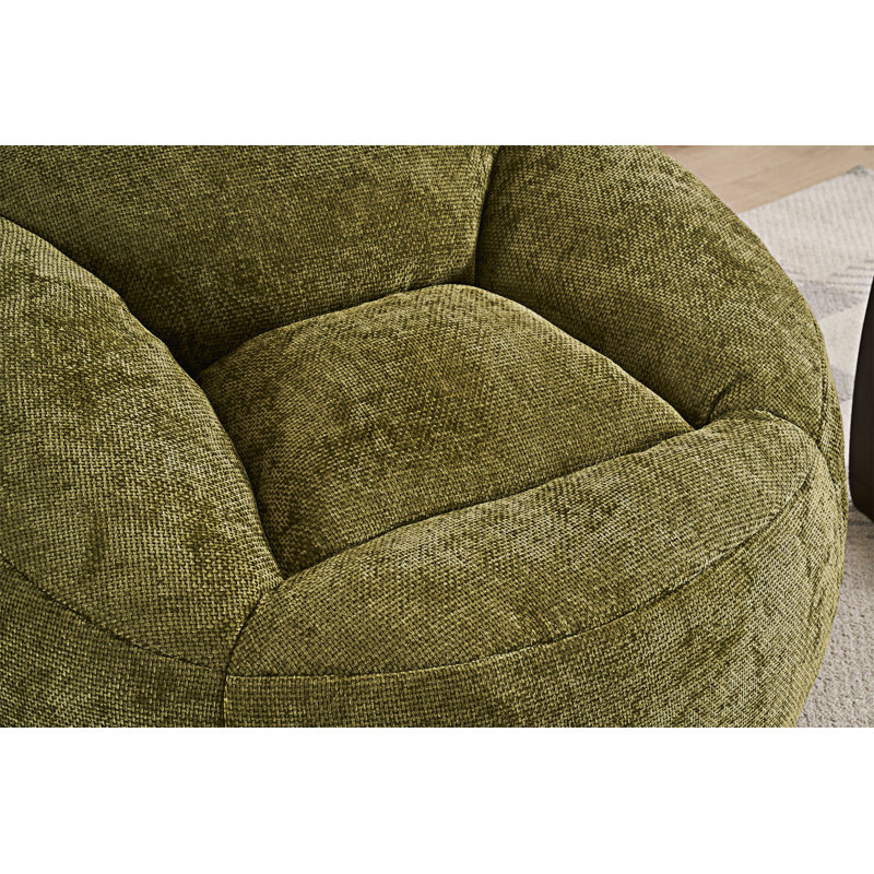 Fauteuil à billes en chenille avec repose-pieds, Chenille vert olive
