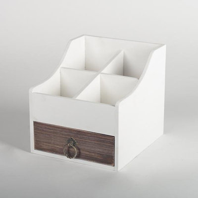 Boîte à ustensiles blanche avec tiroir brun