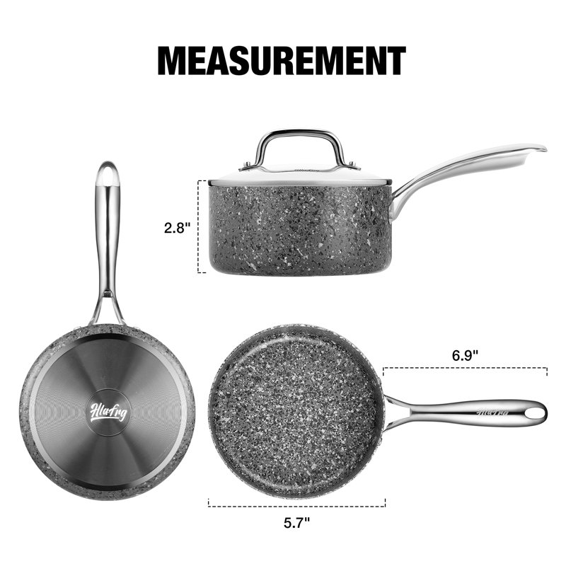 Casserole en granite antiadhésive en aluminium, Gris, 1 pinte