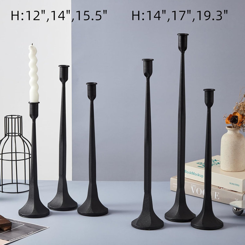 Industrial Taper Candle Holder Set Of 3 - Cast Iron Candlestick Holders In Varying Heights For Wedding, Dining Table, And Home Decoration