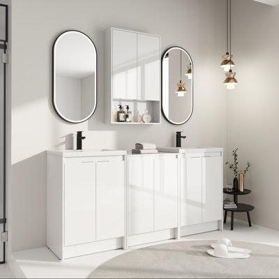 Ensemble de meuble-lavabo double 72 po avec meuble de rangement 72 po