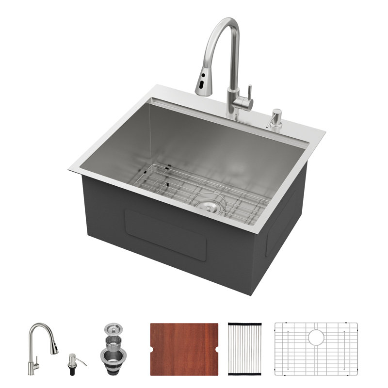 Évier de cuisine en acier inoxydable de calibre 16 avec robinet L 25 po x l 22 po x H 12 po
