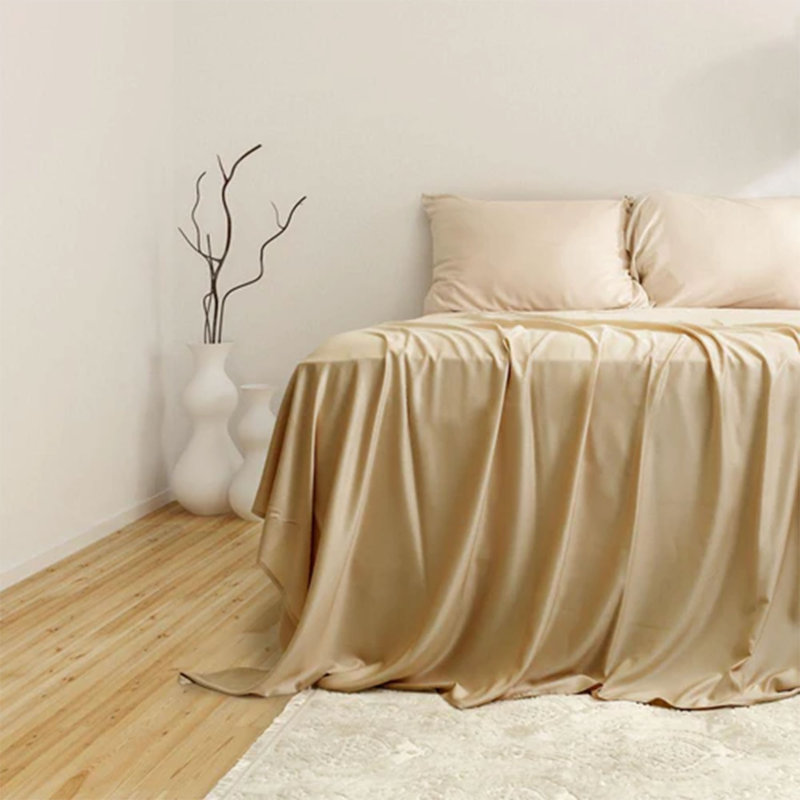 Sleepgram Viscose from Bamboo Bed Sheet Set with 2 Pillowcases, King Sheet Set + 3 Additional Pieces, Sand