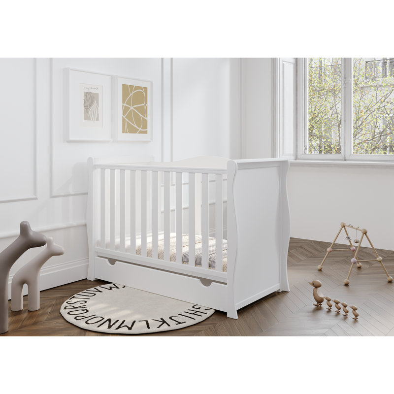 Willow Sleigh Mini Cot Bed White With Drawer And Bamboo Mattress 