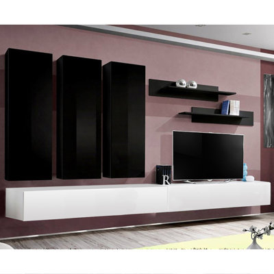 Vosburgh 126" Modern Floating Wall Mounted Entertainment Center with 16-Color LED Lighting, High Gloss Finish