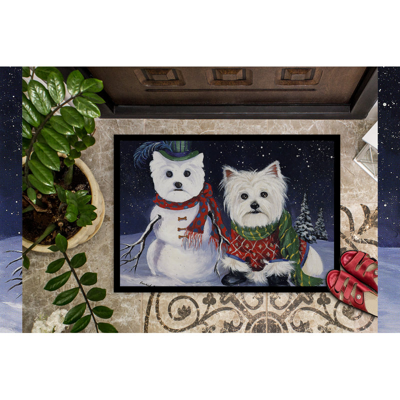 Tapis d'entrée antidérapant Guerriero, Autoportrait Westie - Noël, L 24 po x L 36 po