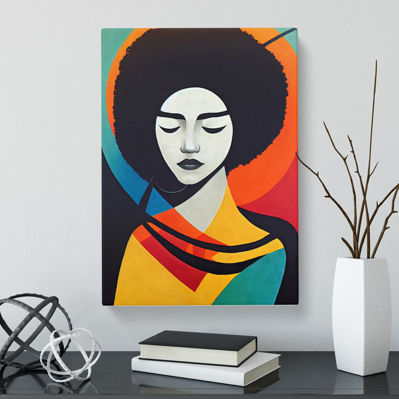 CAN-V0523-2933X Woman With Afro Abstract Vol.3 - Wrapped Canvas Print, 50cm H x 35cm W