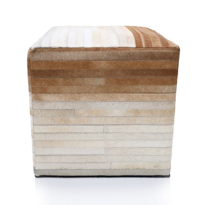 Handmade Cowhide Leather Ombre Ottoman Pouf 18X18 Gradient Beige Brown