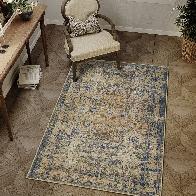 Tapis brun / bleu Velusha, Rectangulaire 3 pi x 5 pi