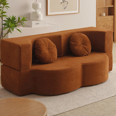 2-in-1 Folding Sofa Bed with Pillow, Queen Sleeper Sofa & Futon Loveseat Couch, Foam Folding Mattress for Living Room, No Assembly Required