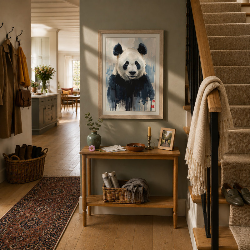 Panda With Paint Drips Modern - Print, Oak, A4 - 29.7 x 21.0 cm
