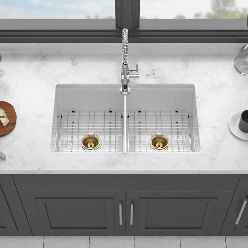 Évier double en céramique durable | Porcelaine blanche | Design moderne | Cuisine essentielle