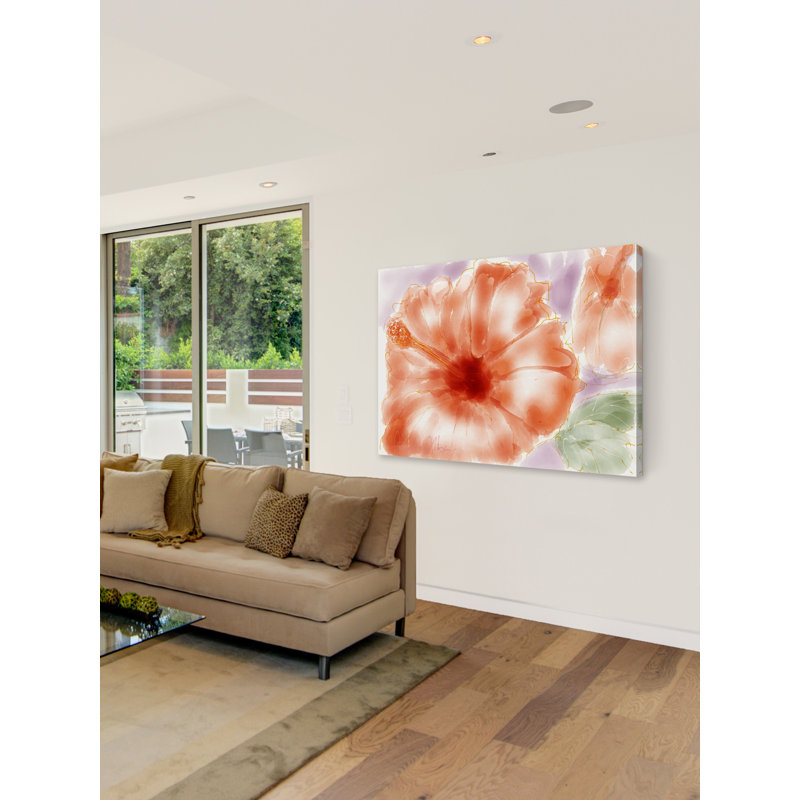 Pink Hibiscus Orange Canvas Painting Print 24" x 16"