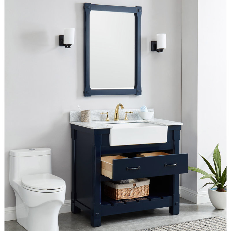 Meuble-lavabo simple 36 po avec plateau en marbre Ruthe, Marine