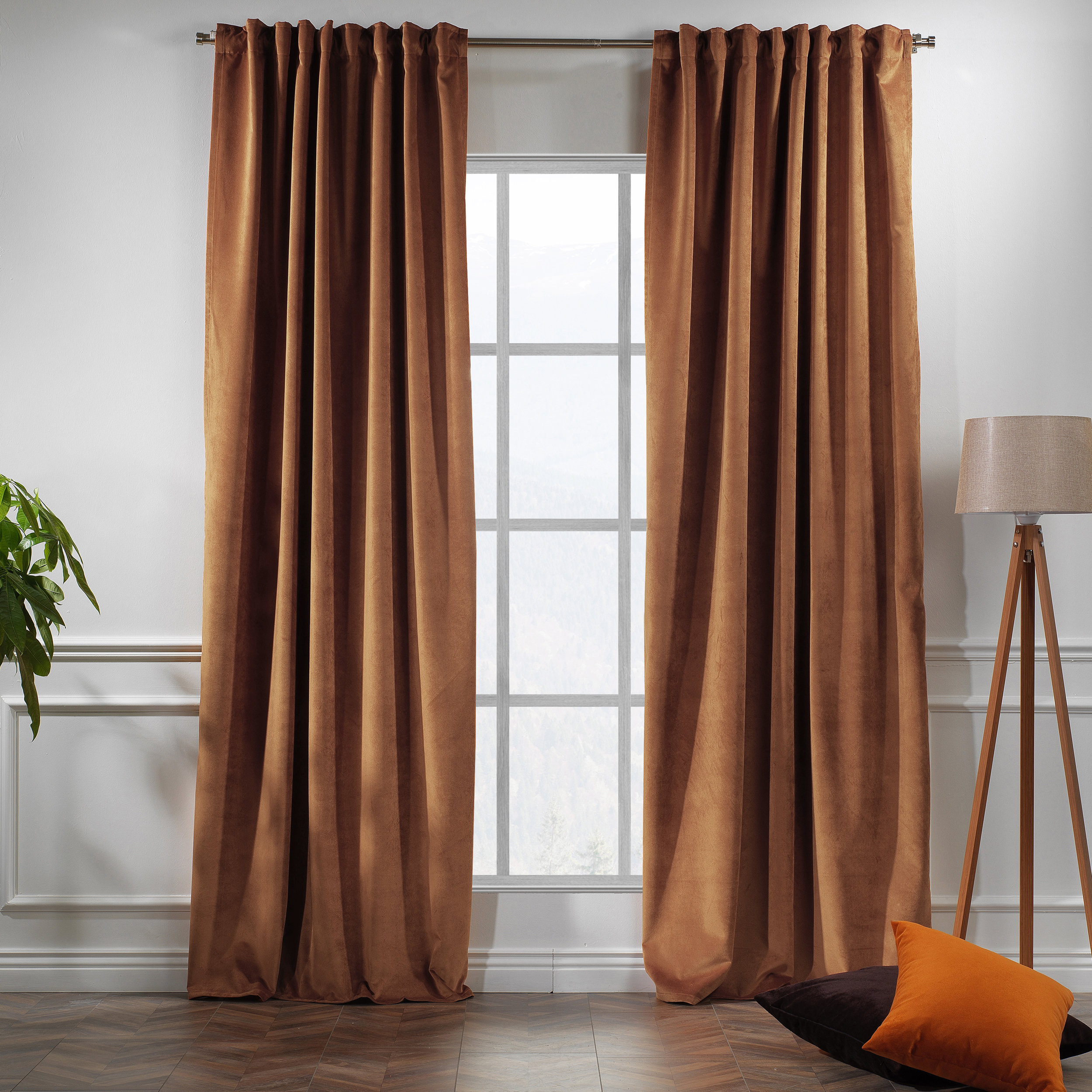 Solid Luxury Matte Velvet, Decorative Curtain, Room Darkening (Set of 2) Lilijan Home & Curtain Size per Panel: 52 W x 72 L, Curtain Color: Merigold