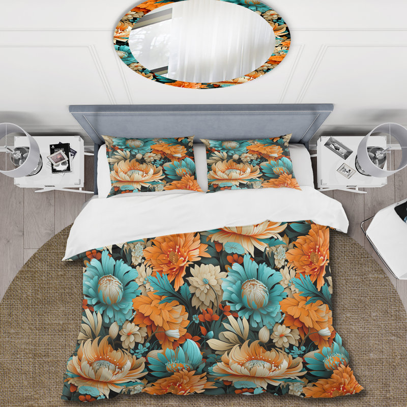 Turquoise Popart Funky Floral Serenade - Ensemble de housse de couette à motif floral