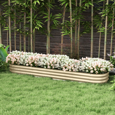 Lit de jardin en métal galvanisé de l 24,5 po x H 11,57 po - L 94,5 po, jardinière d'extérieur pour jardinage de légumes et de fleurs, crème surélevée avec caractéristique, crème, légumes