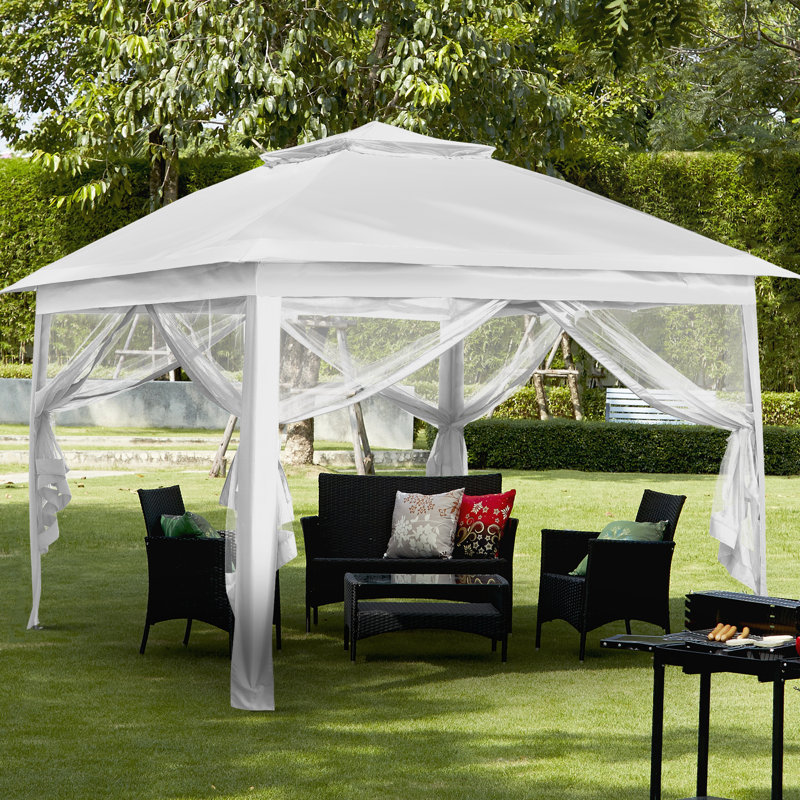 Auvent de patio 11 x 11 pi avec moustiquaire, Blanc