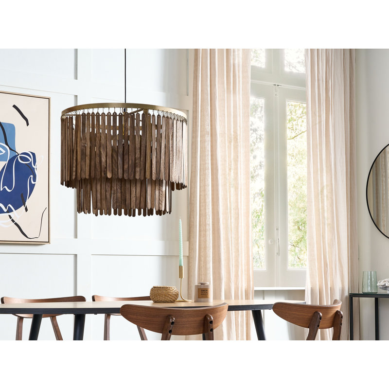 Meline 1 - Light Dark Wood Drum Pendant