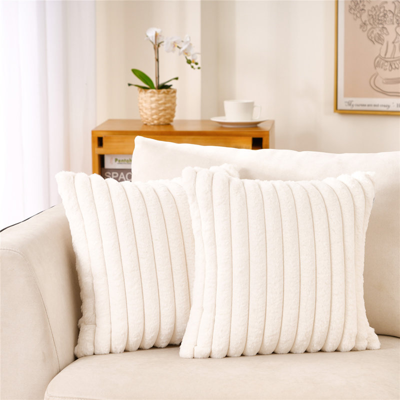Faux Fur Reversible Throw Pillow, White, 20"H x 20"W