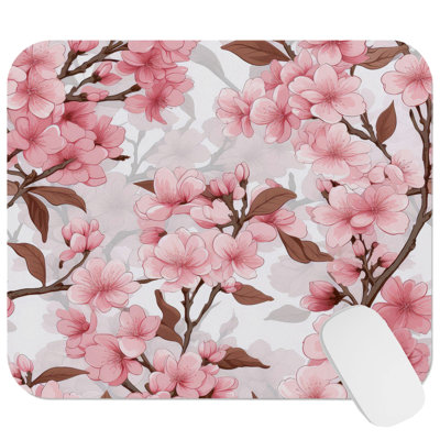 Floral Sakura Cherry Blossom XI Asian & Oriental Gaming Cute Office Laptop Desk Pad Gift Mat Square Rectangle Non-Slip Mousepad