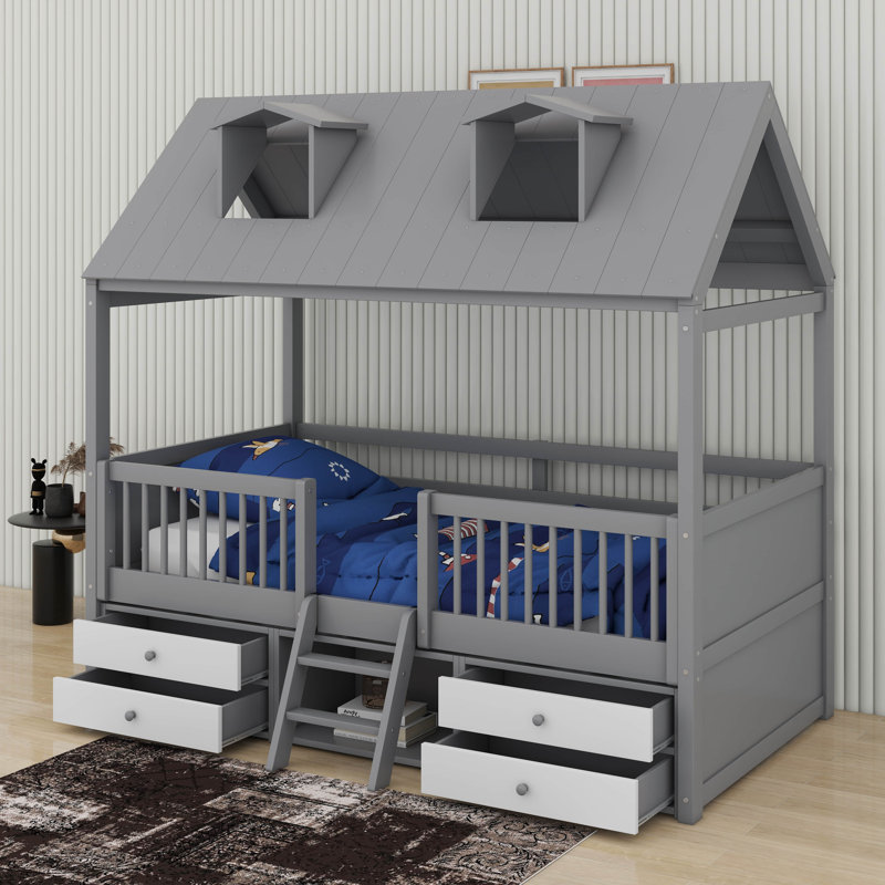 Lit en bois, Gris, Lit simple
