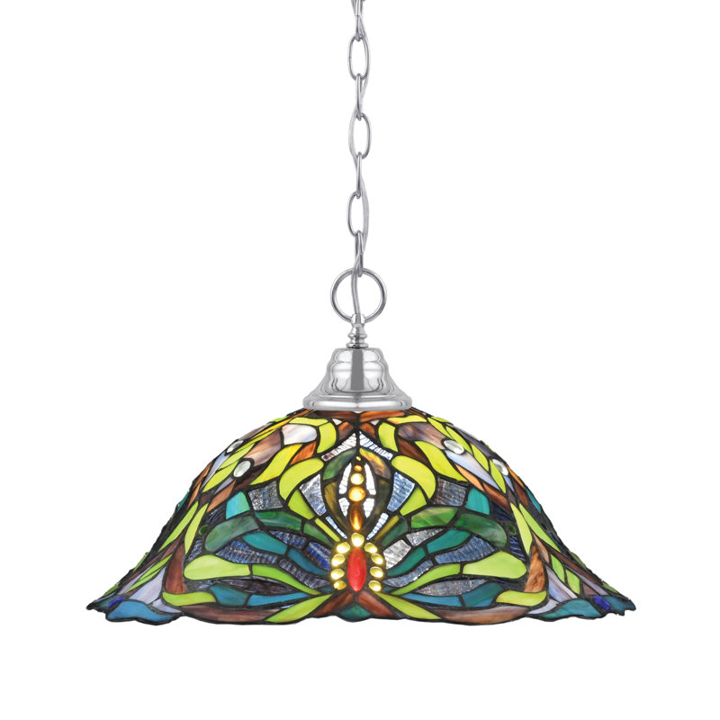 Luminaire suspendu à chaîne avec verre d'art kaléidoscope 19 po, Nickel brossé