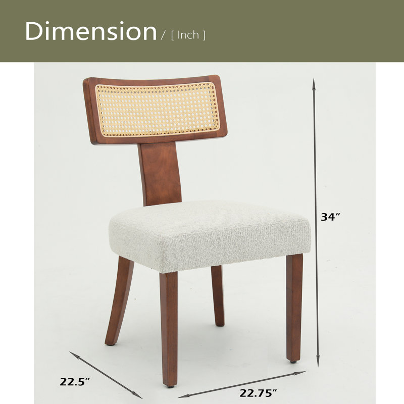 Ensemble de 2 chaises de salle à manger de style Mid-Century moderne en bois massif et en filet de rotin, chaises d'appoint pour la salle à manger