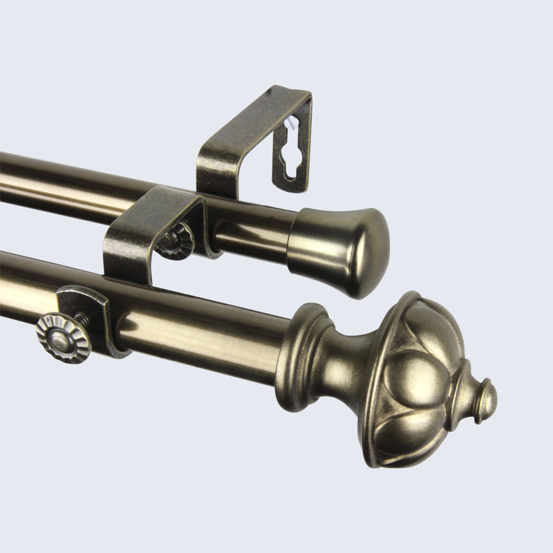 Kravitz Adjustable Double Curtain Rod, Antique Brass, 48" - 84"