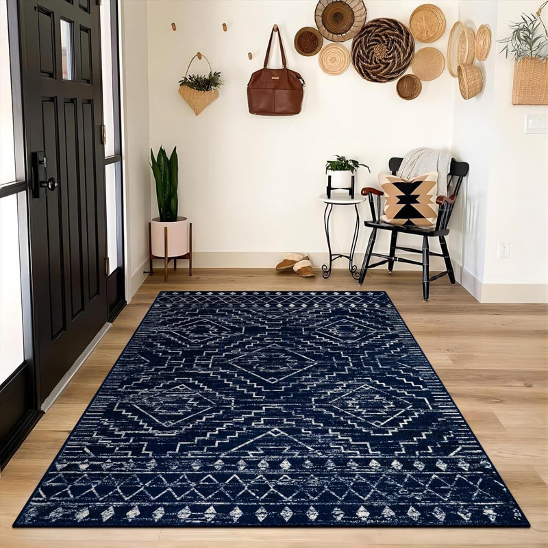Tribal Geometric Washable Area Rug for Living Room & Bedroom, Non-Slip Moroccan Rug, Rectangle 9' x 12'