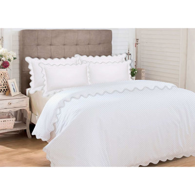 400TC Cotton Scallop Embroidery Sateen Microcheck Duvet Cover Set