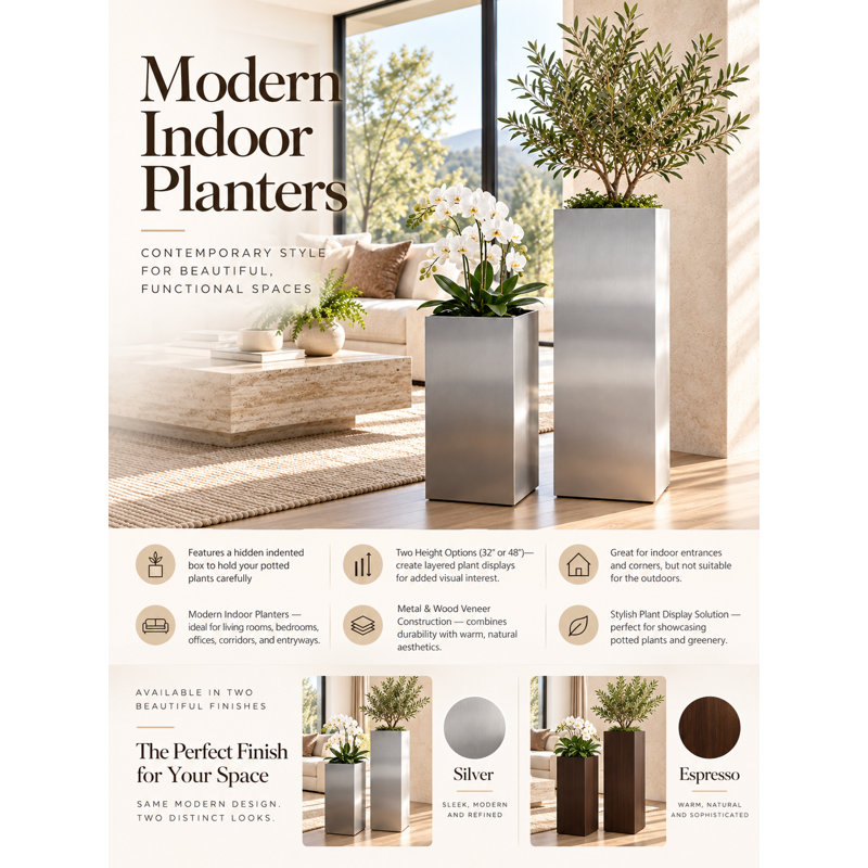 Pangea Home Indoor Planter – Modern Indoor Wood Plant Stands - Tall 48" Height - Fully Assembled for Indoor Plants - Espresso Brown Planter
