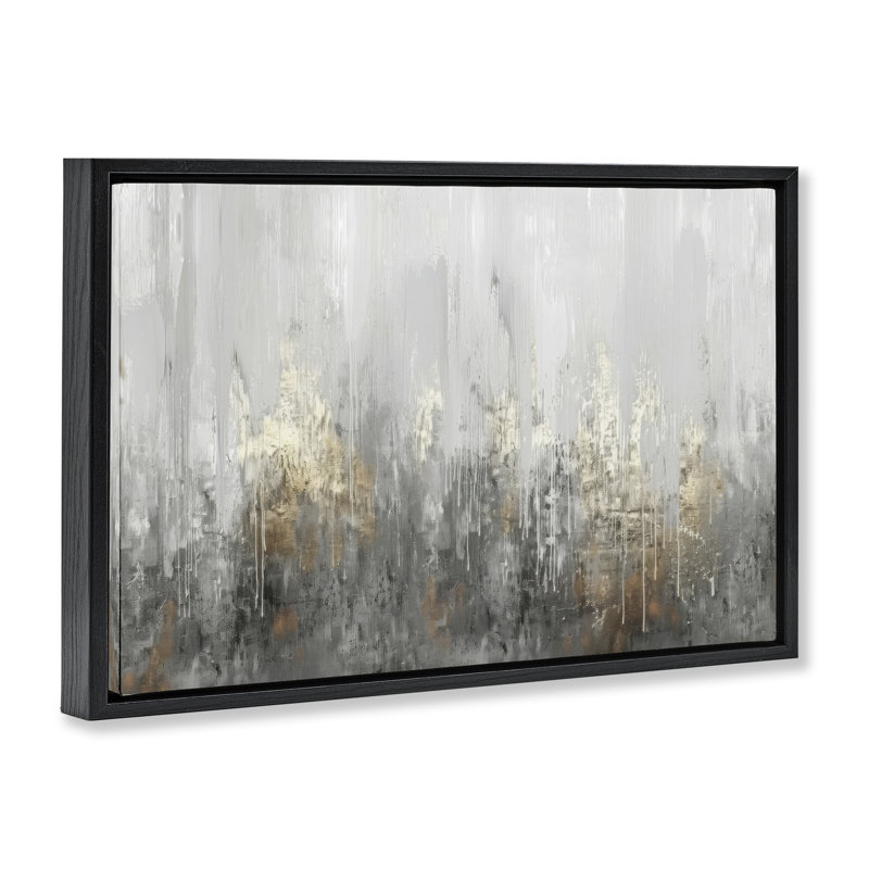  Grey Silver Abstract Drip Canvas by LSR Design Studio, Jet Black Floater Frame, 21" H x 31" W