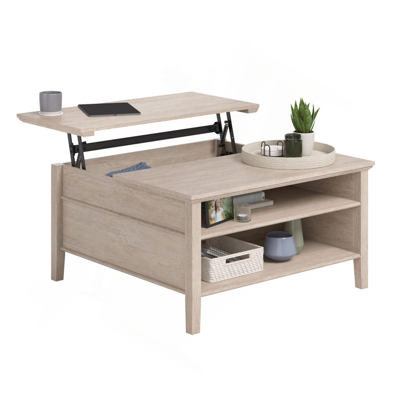 Table basse à plateau relevable, finition brune