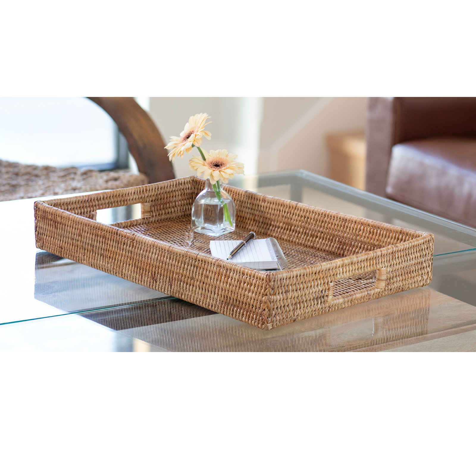 Edmond Decorative Tray, Honey Brown, 3" H x 20" L x 13" W