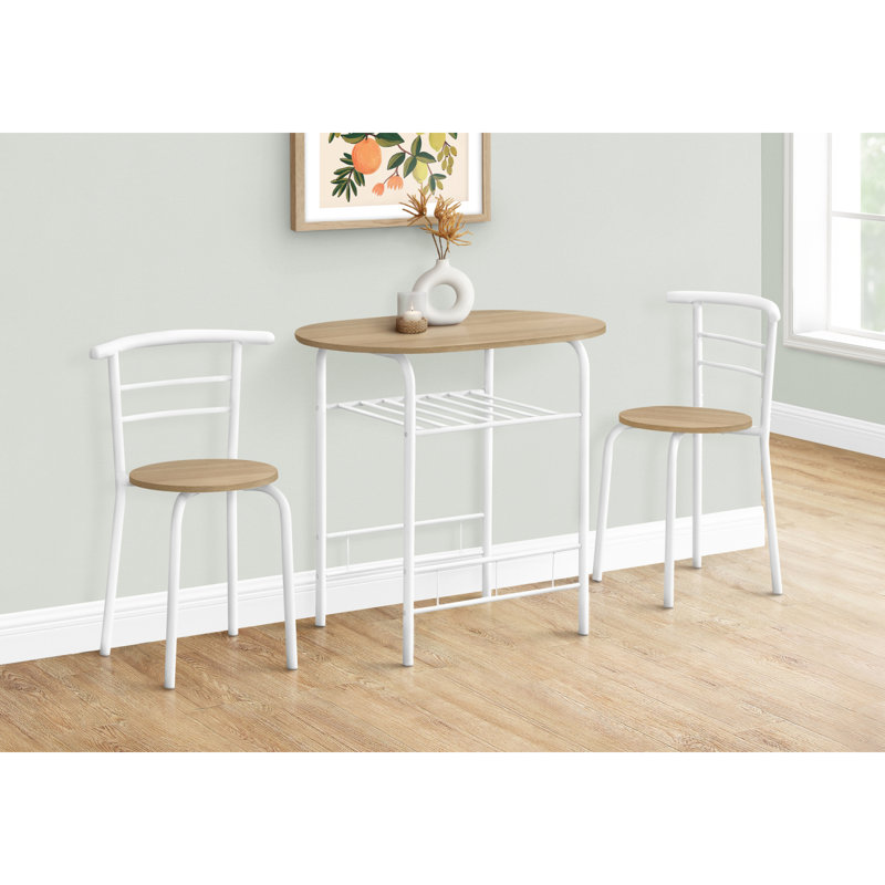 Ensemble de table de salle à manger, ensemble de 3 pièces, petit, L 32 po, cuisine, stratifié naturel, métal blanc, contemporain, moderne
