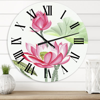 Fleur de lotus rose rétro - horloge murale traditionnelle