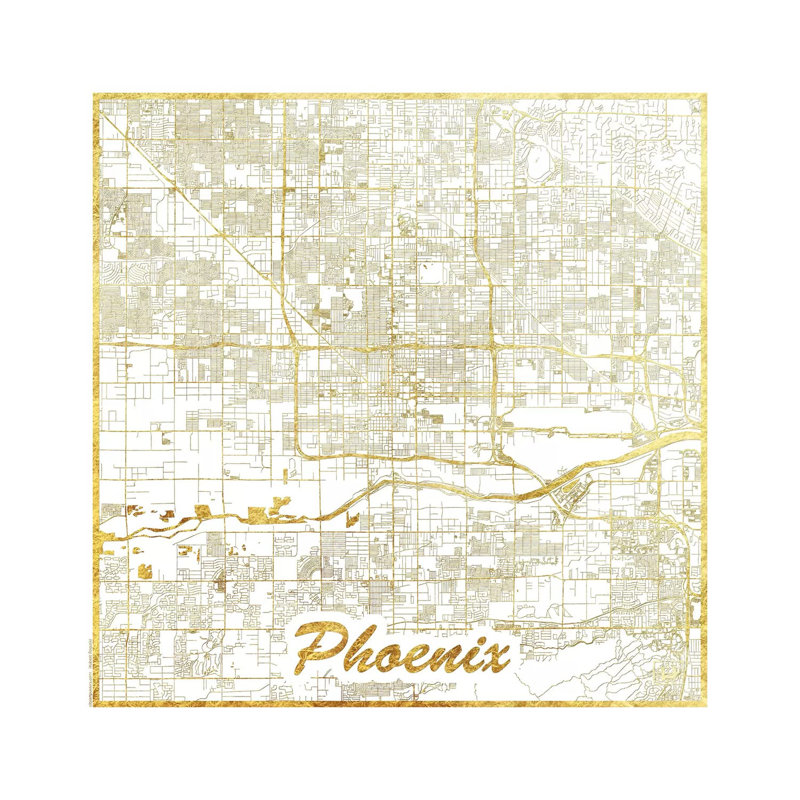 Phoenix Leaf Urban Blueprint Map by Hubert Roguski - Wrapped Canvas Print, 30.48 cm H x 30.48 cm W