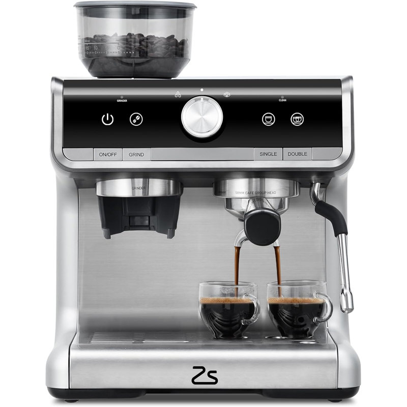 Fashionwu Semi-Automatic Espresso Machine with Frother, Light Grey