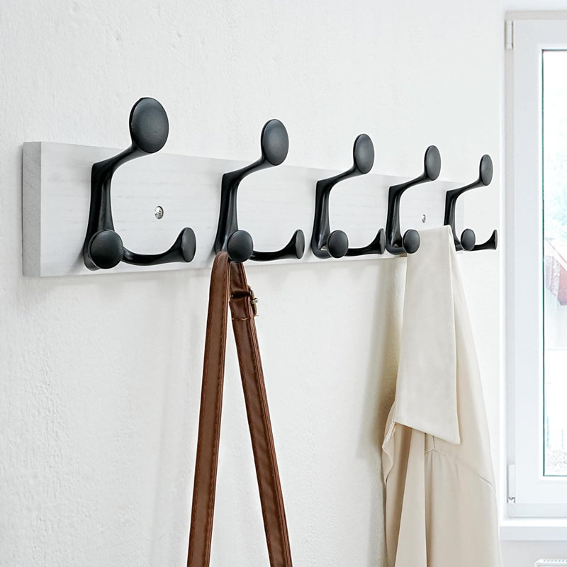 Portemanteau mural avec 5 crochets triples, organisateur de vestibule en bois massif de 24 pouces pour manteaux, sacs et fournitures pour animaux, paquet de 2