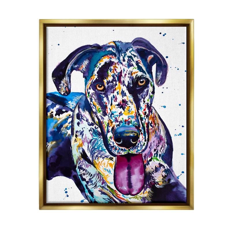 «Abstract Dog Modern Pet Portrait», impression, H 21 po x l 17 po x P 1,7 po, Toile avec cadre flottant or