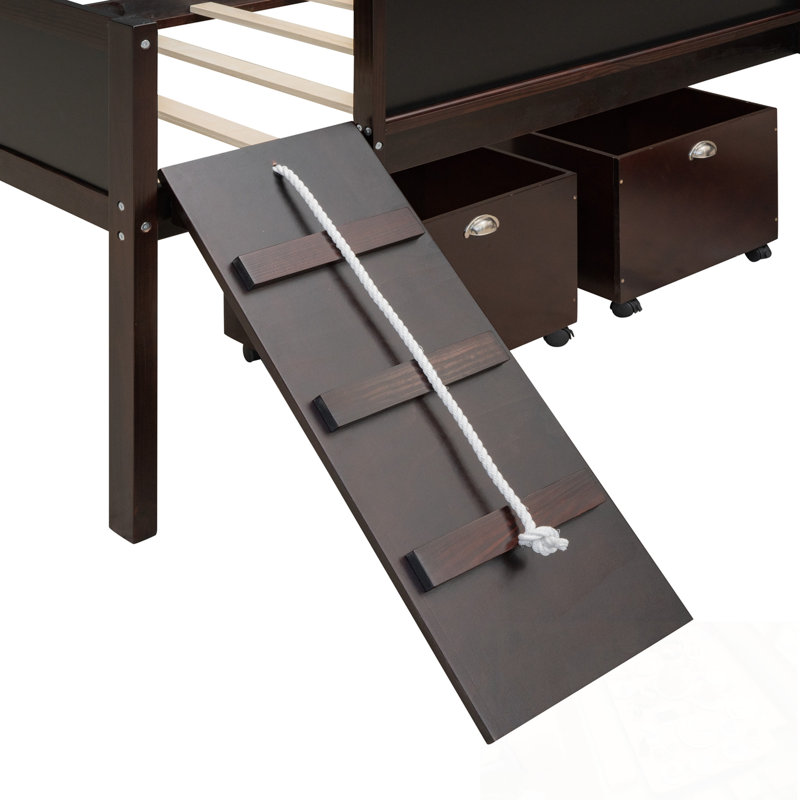 Lit mezzanine simple en bois avec deux boîtes de rangement, Espresso