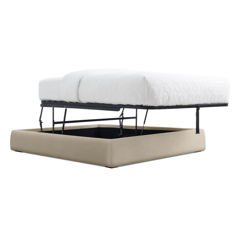 Lid Upholstered Storage Bed, Full, Barto Sand, Lift Up Storage