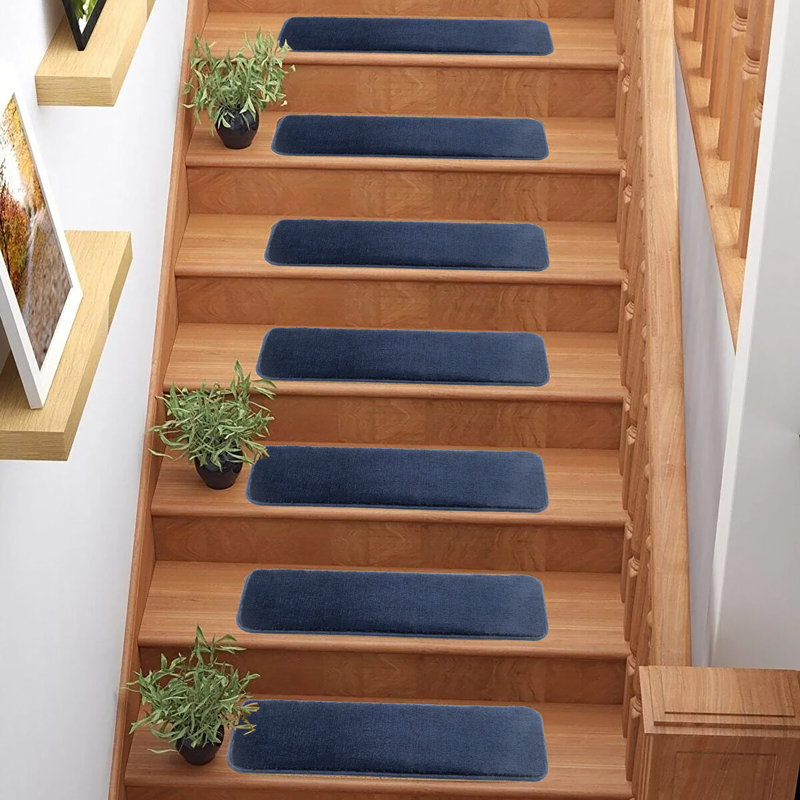 Tapis d'escalier en lin à profil moyen en polypropylène / oléfine lavable à la machine, Beige