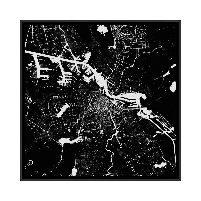 « amsterdam », impression verticale sur toile tendue, H 18 po x l 18 po x P 1,5 po, Toile avec cadre noir, Pas de tapis