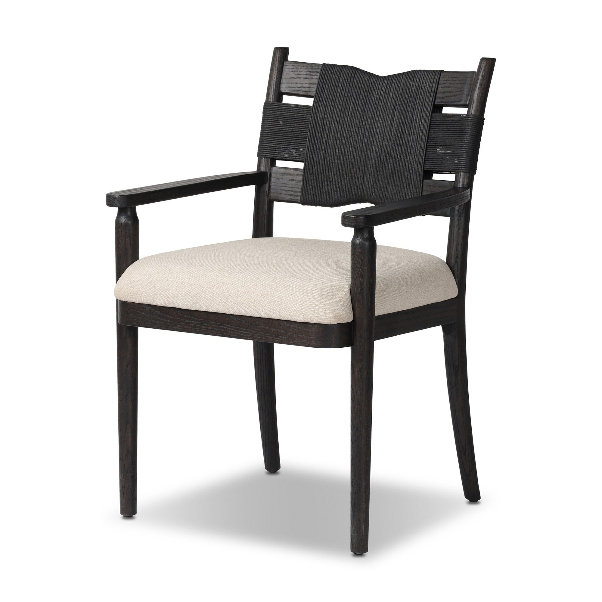 Tova Dining Armchair, Black Ush/Distressed Black/Oak