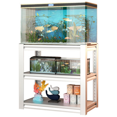 Metal Aquarium Stand For 40 - 50 Gallons, 3 Adjustable Rack, 34.82" L X 17.84" W 30.97" H, Construction, Rust & Water Resistance, Store Fish Items, Easy Assembly Gallon Reptile Tank Holder, Heavy
