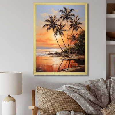 «Palm Tree Tropical Getaway Sunset Bronze Beach II», reproduction sur toile