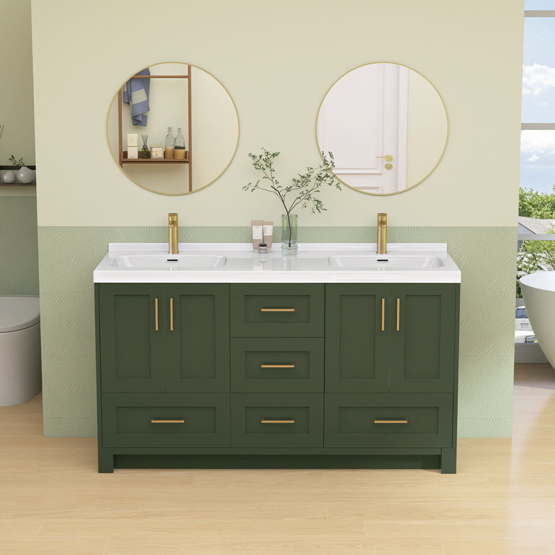Comptoir de meuble-lavabo rectangulaire en pierre solide blanc l 60 po x P 22 po avec comptoir pré-percé et dosseret en H 1,38 po